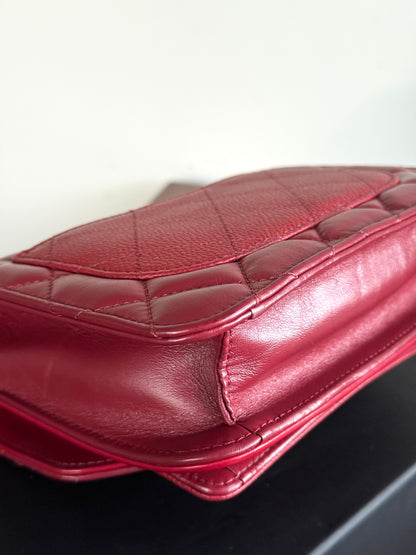 Pre-owned Chanel Top Chain Red Burgundy Caviar Flap Bag