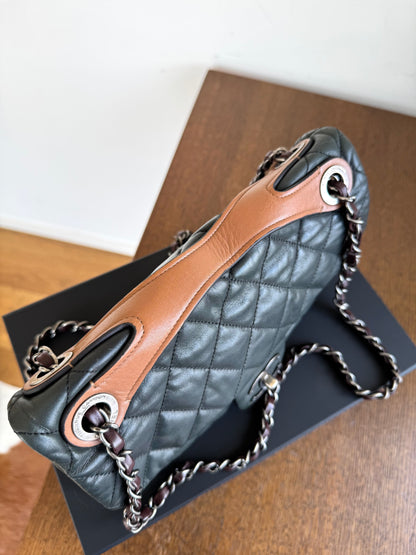 Pre-owned Chanel In The Mix Medium Dark Green Iridescent Leather Flap Bag