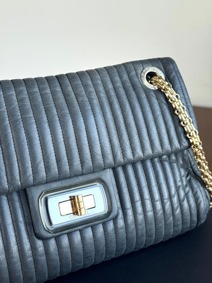 Pre-owned Chanel 2.55 Vertical Dark Grey Iridescent Leather Flap Bag