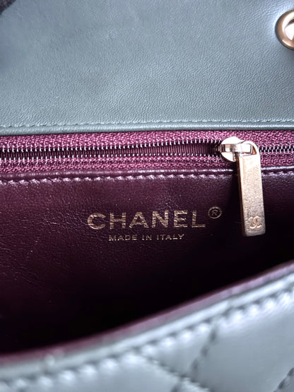 Pre-owned Chanel Diana Mini Bi-color Green Pink Leather Flap Bag