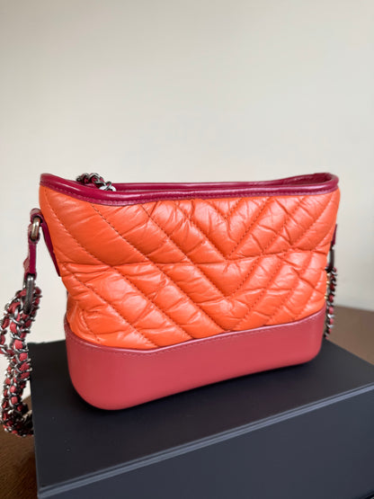 Pre-owned Chanel Gabrielle Small Orange Red Leather Hobo Bag