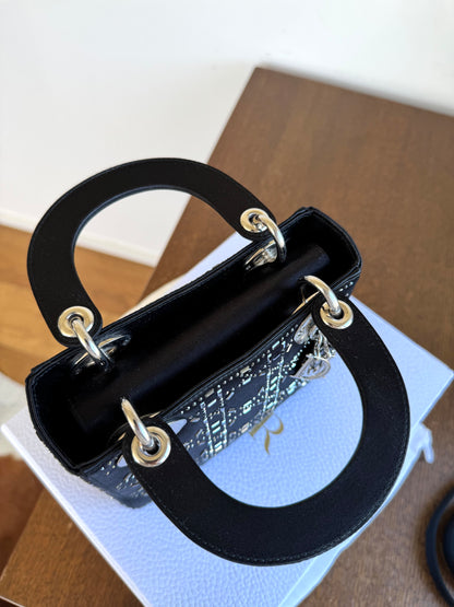 Pre-owned Dior Lady Dior Mini Black Satin Bag