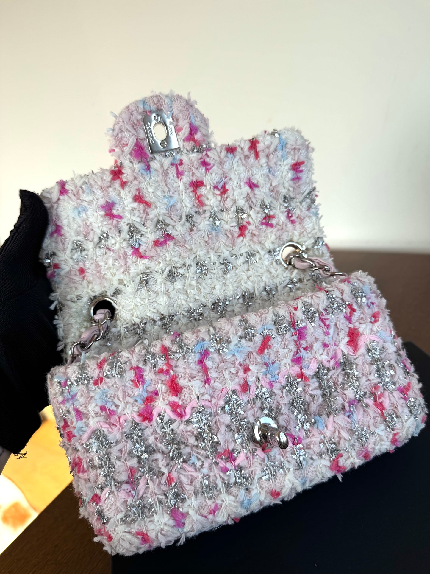 Pre-owned Chanel Timeless Mini Rectangle Pink Tweed Flap Bag