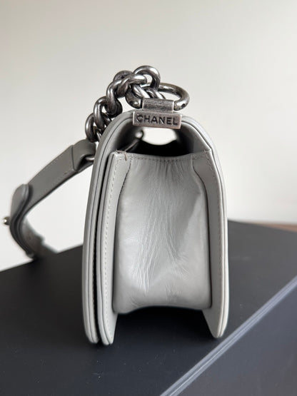 Pre-owned Chanel Boy Small Grey Lizard Leather Flap Bag