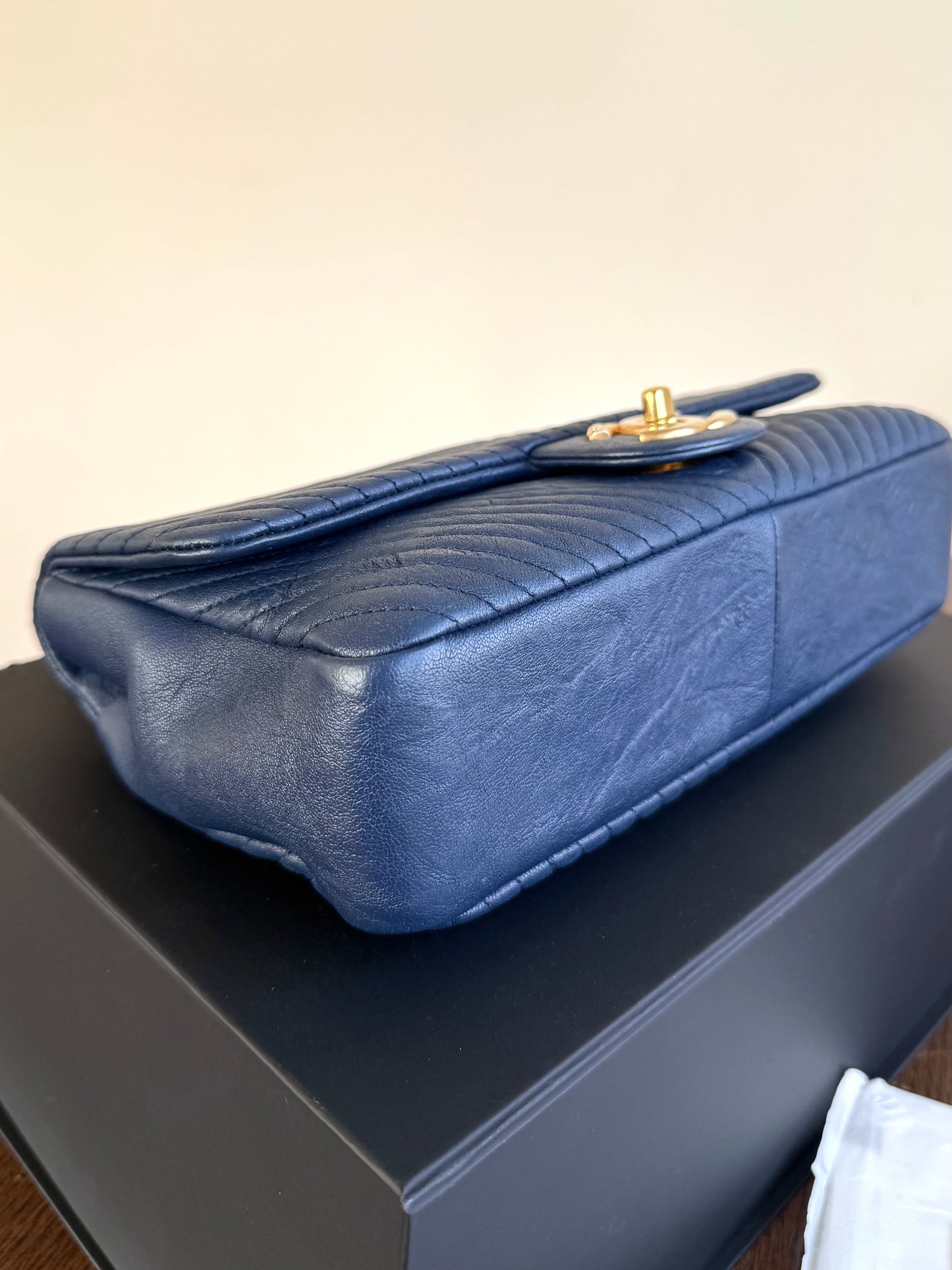 Pre-owned Chanel Timeless Standard Navy Calfskin Flap Bag