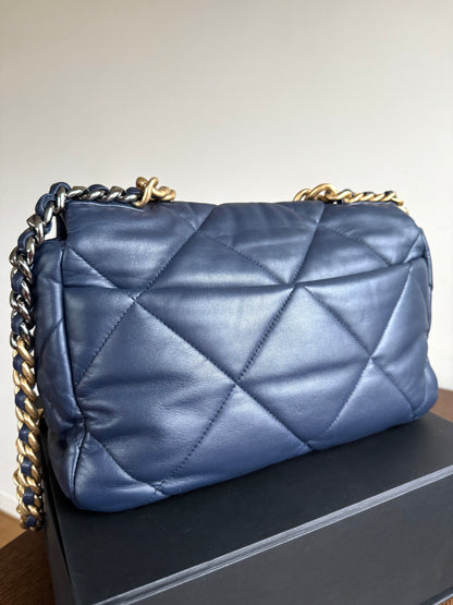 Pre-owned Chanel 19 Small Navy Lambskin Flap Bag