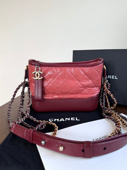 Pre-owned Chanel Gabrielle Small Brick Red Burgundy Leather Hobo Bag
