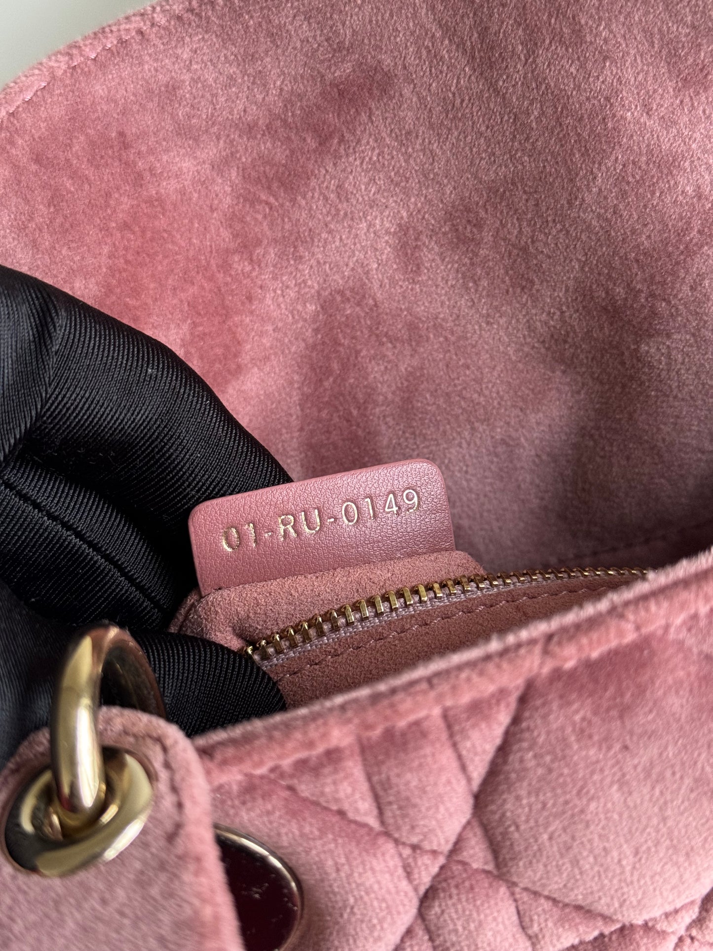 Pre-owned Dior Lady Dior Mini Crystal Dusty Rose Velvet Bag Limited Edition