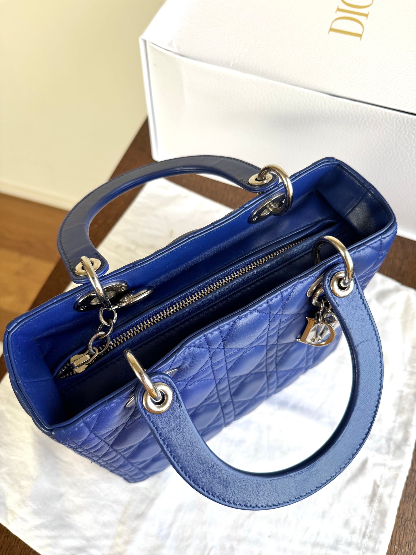 Pre-owned Dior Lady Dior Medium Blue Lambskin Bag
