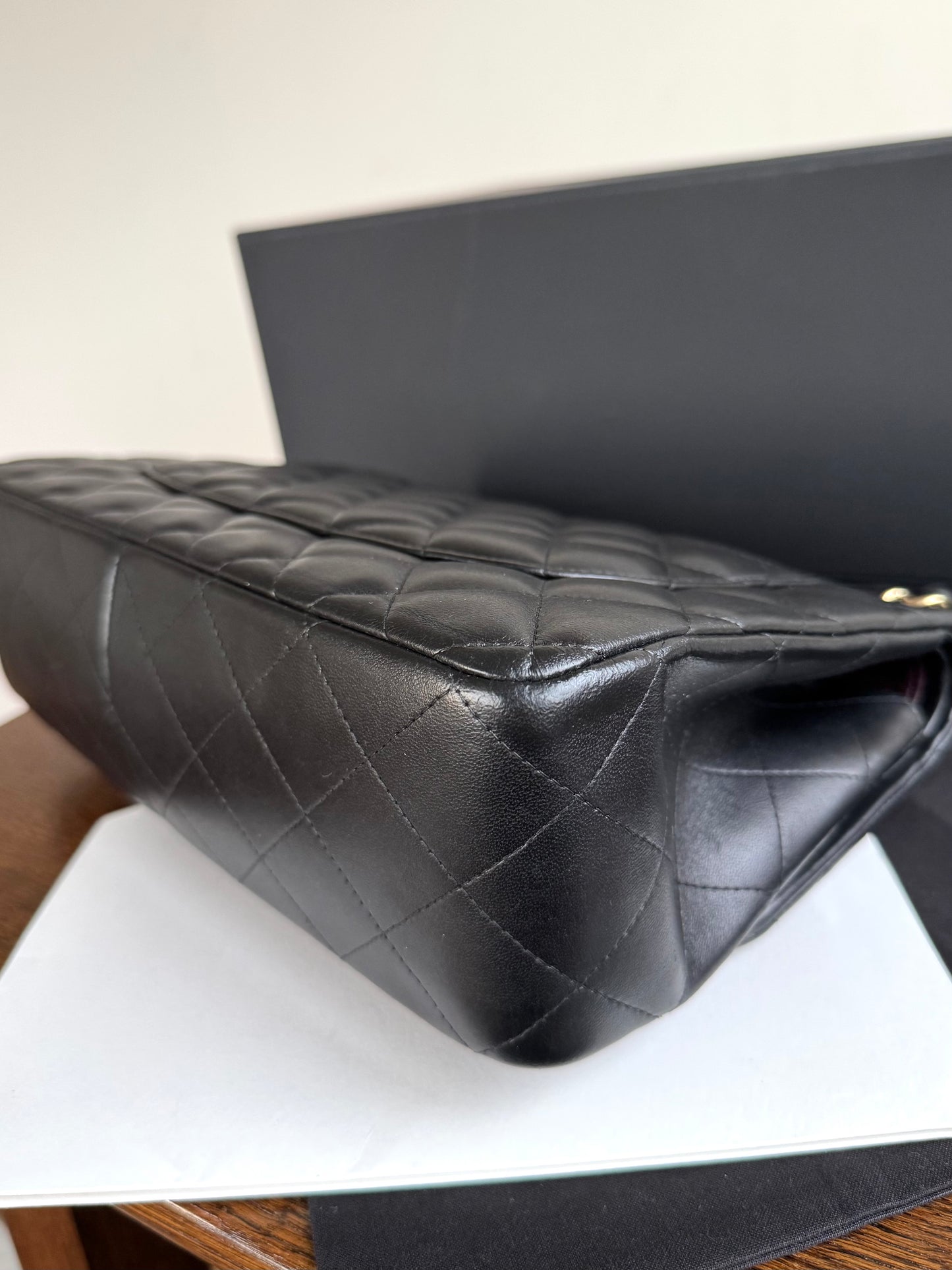 Pre-owned Chanel Timeless Classic Jumbo Black Lambskin Flap Bag