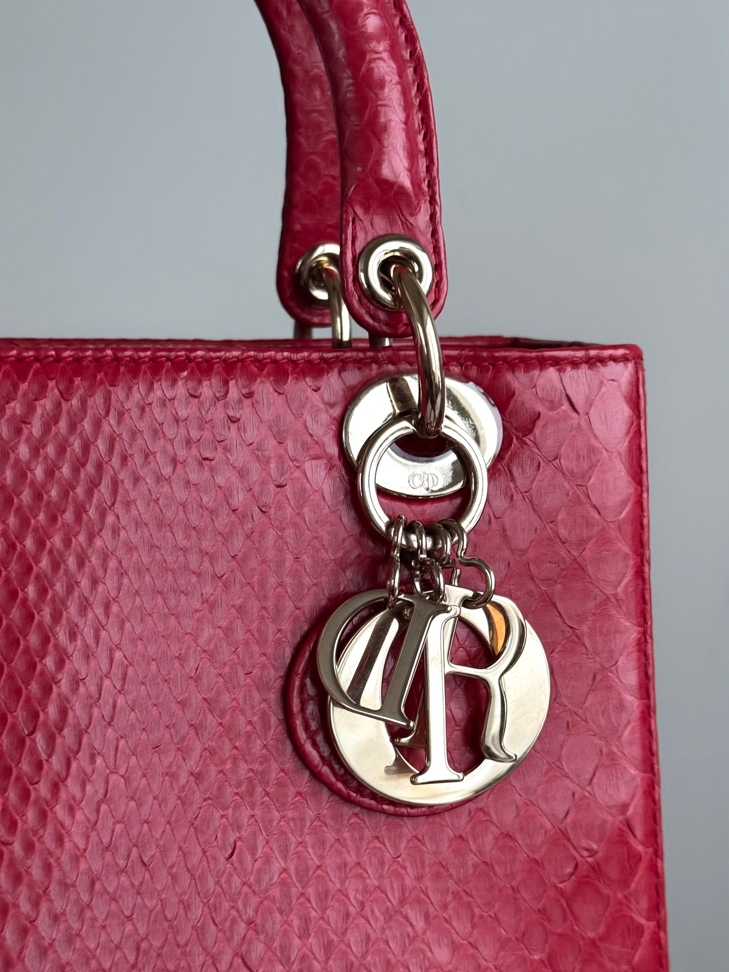 Pre-owned Dior Lady Dior Medium Red Python Bag