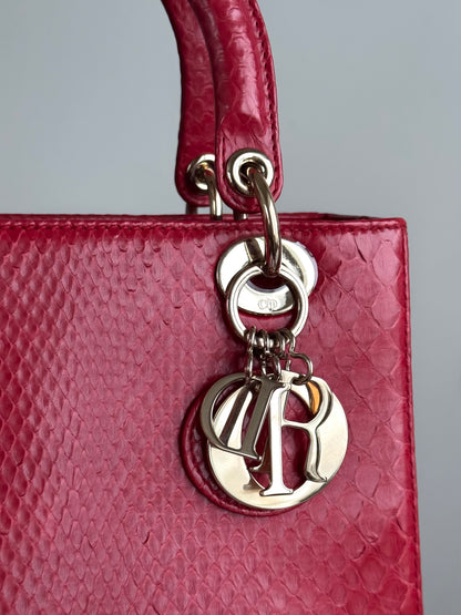 Pre-owned Dior Lady Dior Medium Red Python Bag