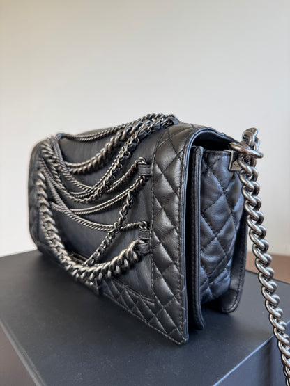 Pre-owned Chanel Boy Large Black Leather Multi-chain Flap Bag Limited Edition