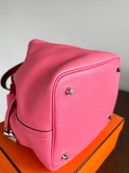 Pre-owned Hermès Picotin 22 Rose Azalee Clemence Handbag
