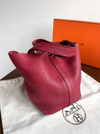 Pre-owned Hermès Picotin 18 Clemence Rouge Grenade Handle Bag
