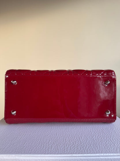 Pre-owned Dior Lady Dior Medium Burgundy Patent Leather Bag