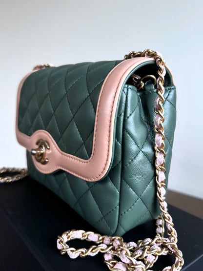 Pre-owned Chanel Diana Mini Bi-color Green Pink Leather Flap Bag