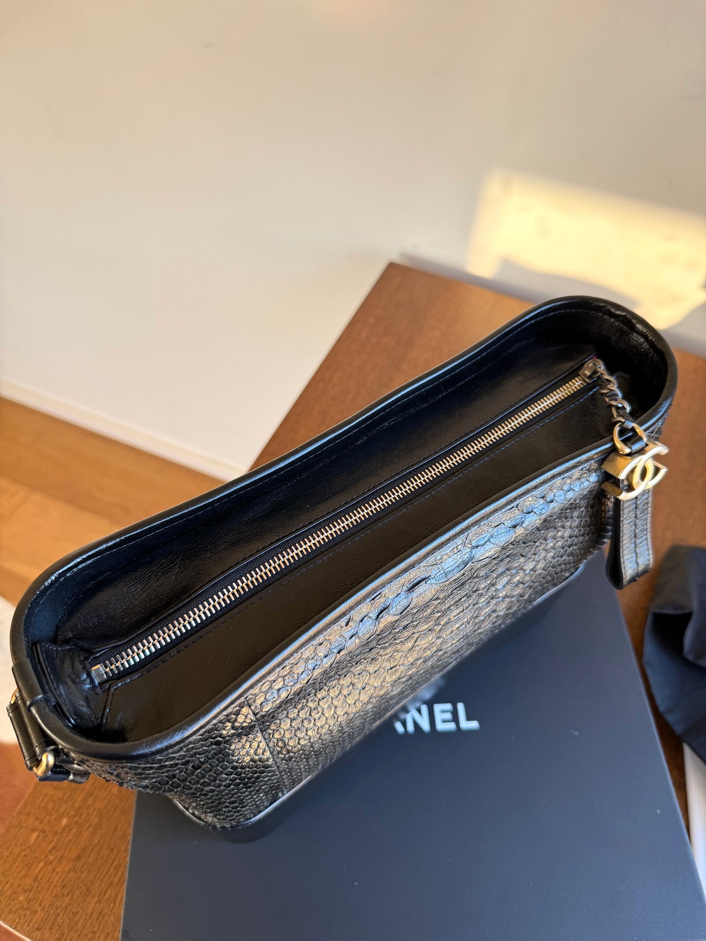 Pre-owned Chanel Gabrielle Medium Black Python Leather Hobo Bag Limited Edition