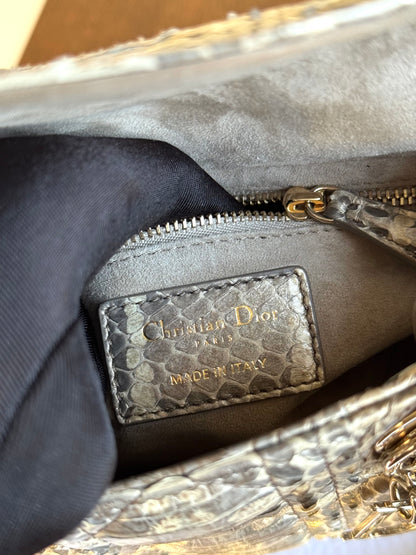 Pre-owned Dior Lady Dior Mini Metallic Grey Beige Python Bag