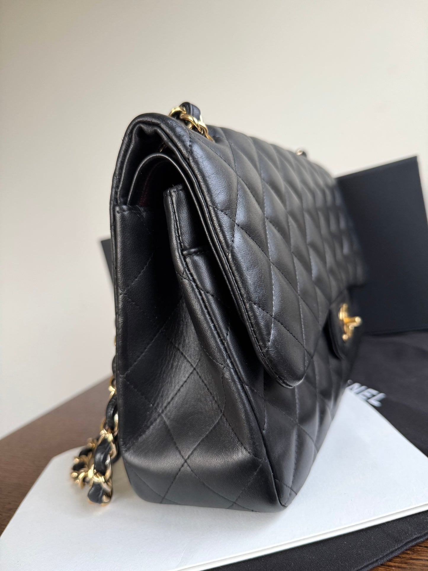 Pre-owned Chanel Timeless Classic Jumbo Black Lambskin Flap Bag