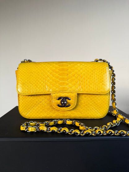 Pre-owned Chanel Timeless Mini Rectangle Yellow Python Flap Bag