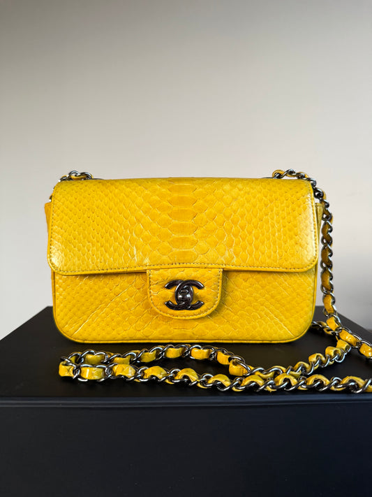 Pre-owned Chanel Timeless Mini Rectangle Yellow Python Flap Bag