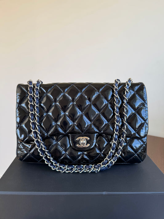 Pre-owned Chanel Classic Jumbo Black Patent Single Flap Bag