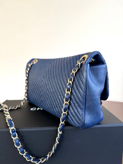 Pre-owned Chanel Timeless Standard Navy Calfskin Flap Bag