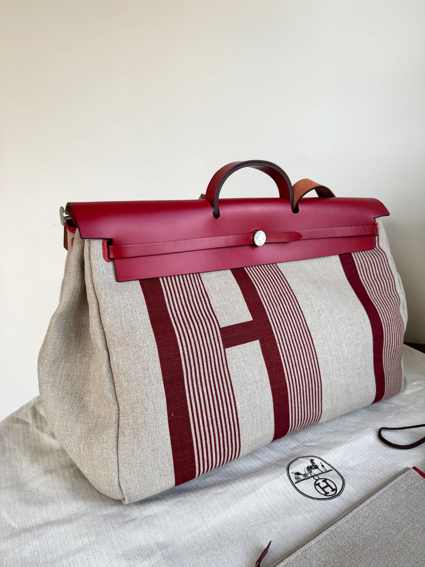 Pre-owned Hermès Herbag Zip 50 Printed Toile Leather Travel Bag