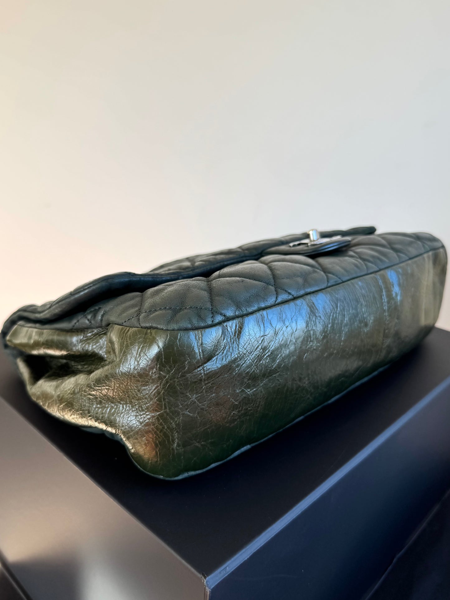 Pre-owned Chanel In The Mix Jumbo Dark Green Iridescent Leather Flap Bag