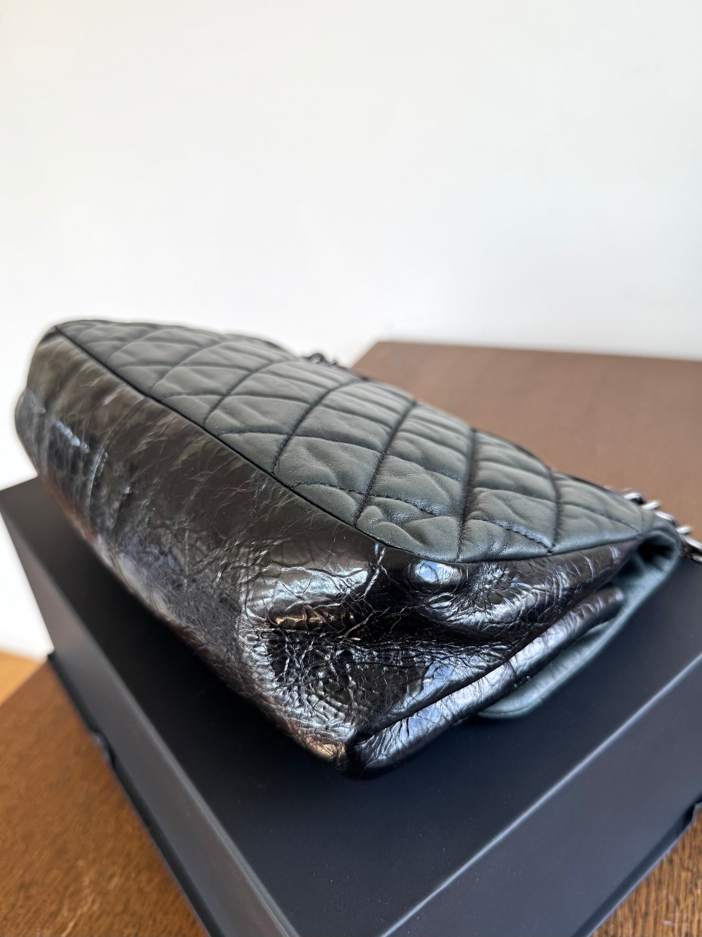 Pre-owned Chanel In The Mix Medium Dark Green Iridescent Leather Flap Bag