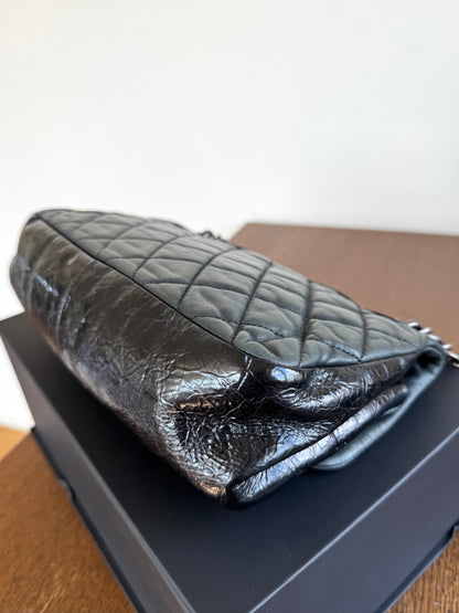 Pre-owned Chanel In The Mix Medium Dark Green Iridescent Leather Flap Bag