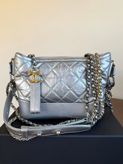 Pre-owned Chanel Gabrielle Small Silver Leather Hobo Bag