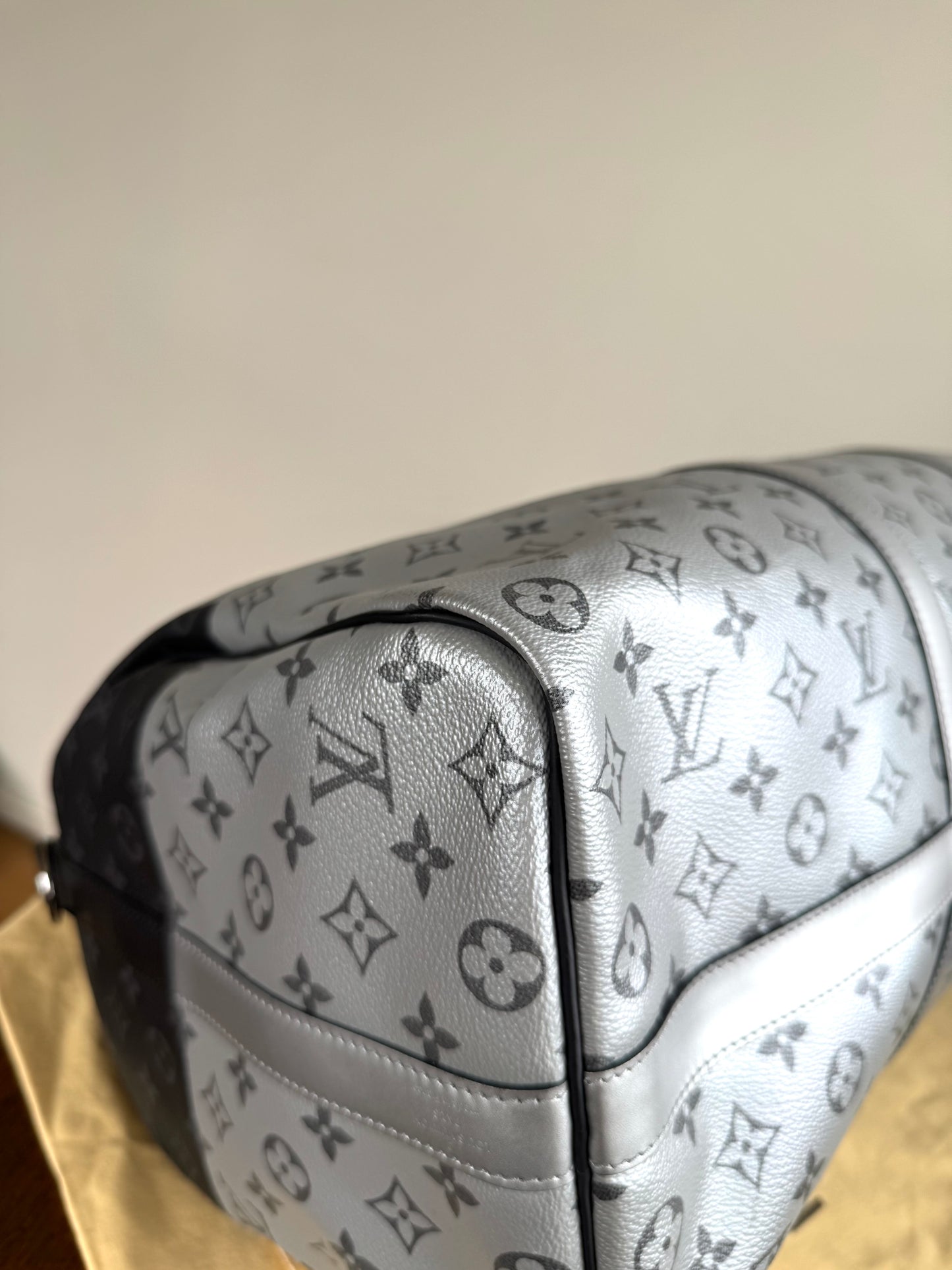 Pre-owned Louis Vuitton Keepall 50 Black Silver Eclipse Split Travel Bag