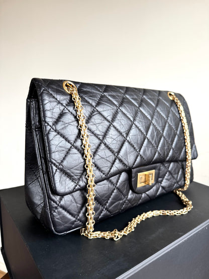 Pre-owned Chanel 2.55 Reissue Maxi 227 Black Calfskin Flap Bag