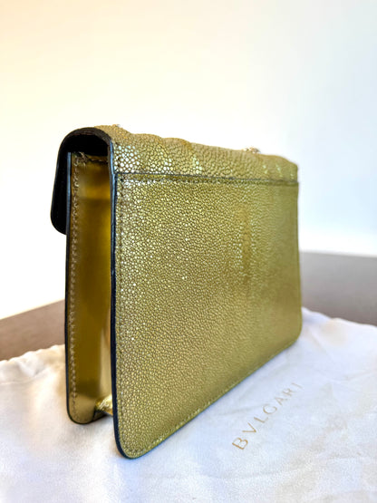 Pre-owned Bvlgari Serpenti Forever Small Gold Stingray Shoulder Bag