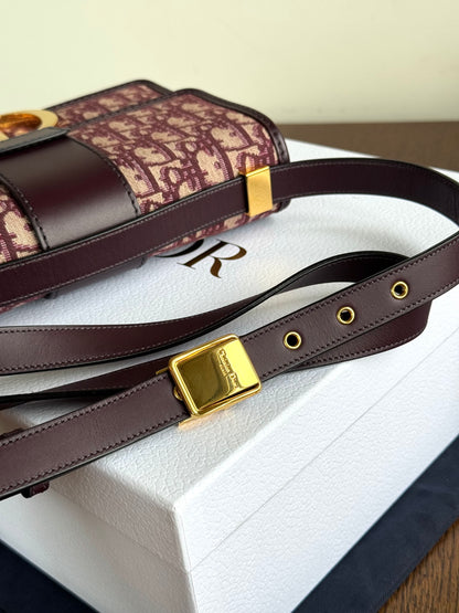 Pre-owned Dior 30 Montaigne Medium Burgundy Canvas Leather Bag
