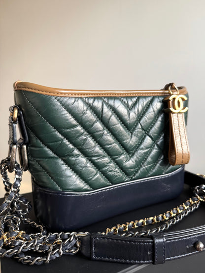 Pre-owned Chanel Gabrielle Small V-stitch Dark Green Leather Hobo Bag Limited Color