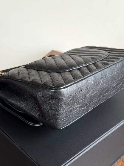 Pre-owned Chanel Timeless Classic Medium V-stitch Black Calfskin Flap Bag