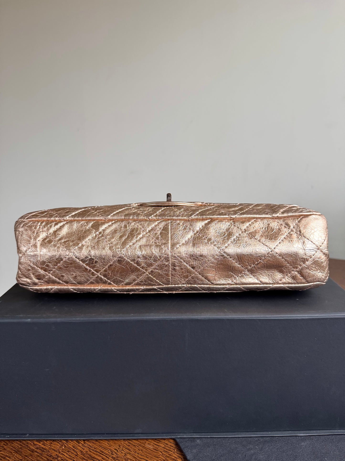 Pre-owned Chanel 2.55 Maxi Rose Gold Calfskin Leather Flap Bag