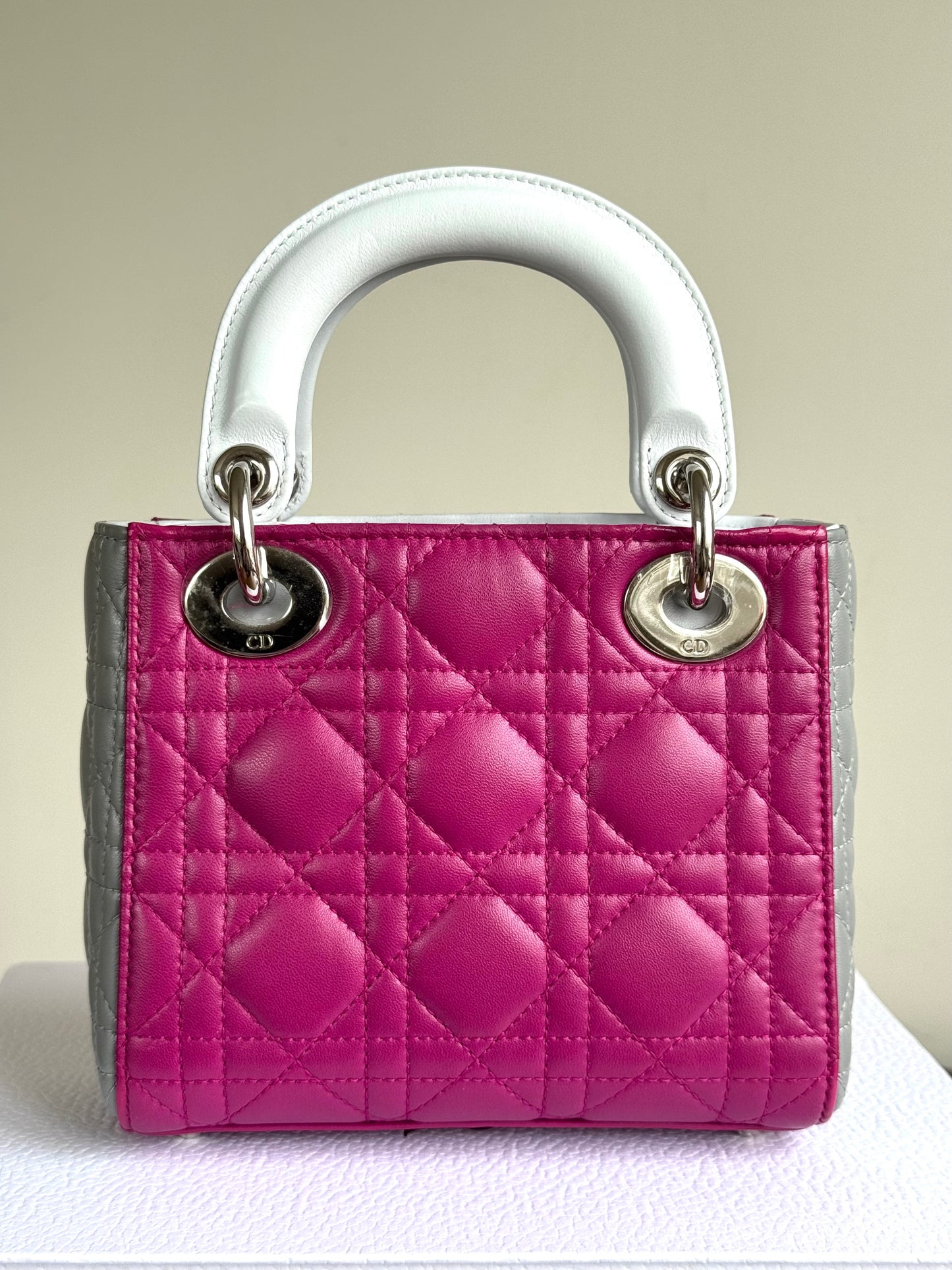 Pre-owned Dior Lady Dior Mini Multicolor Lambskin Cannage Bag