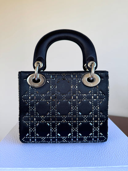 Pre-owned Dior Lady Dior Mini Black Satin Bag