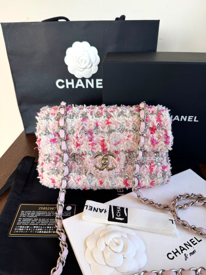 Pre-owned Chanel Timeless Mini Rectangle Pink Tweed Flap Bag
