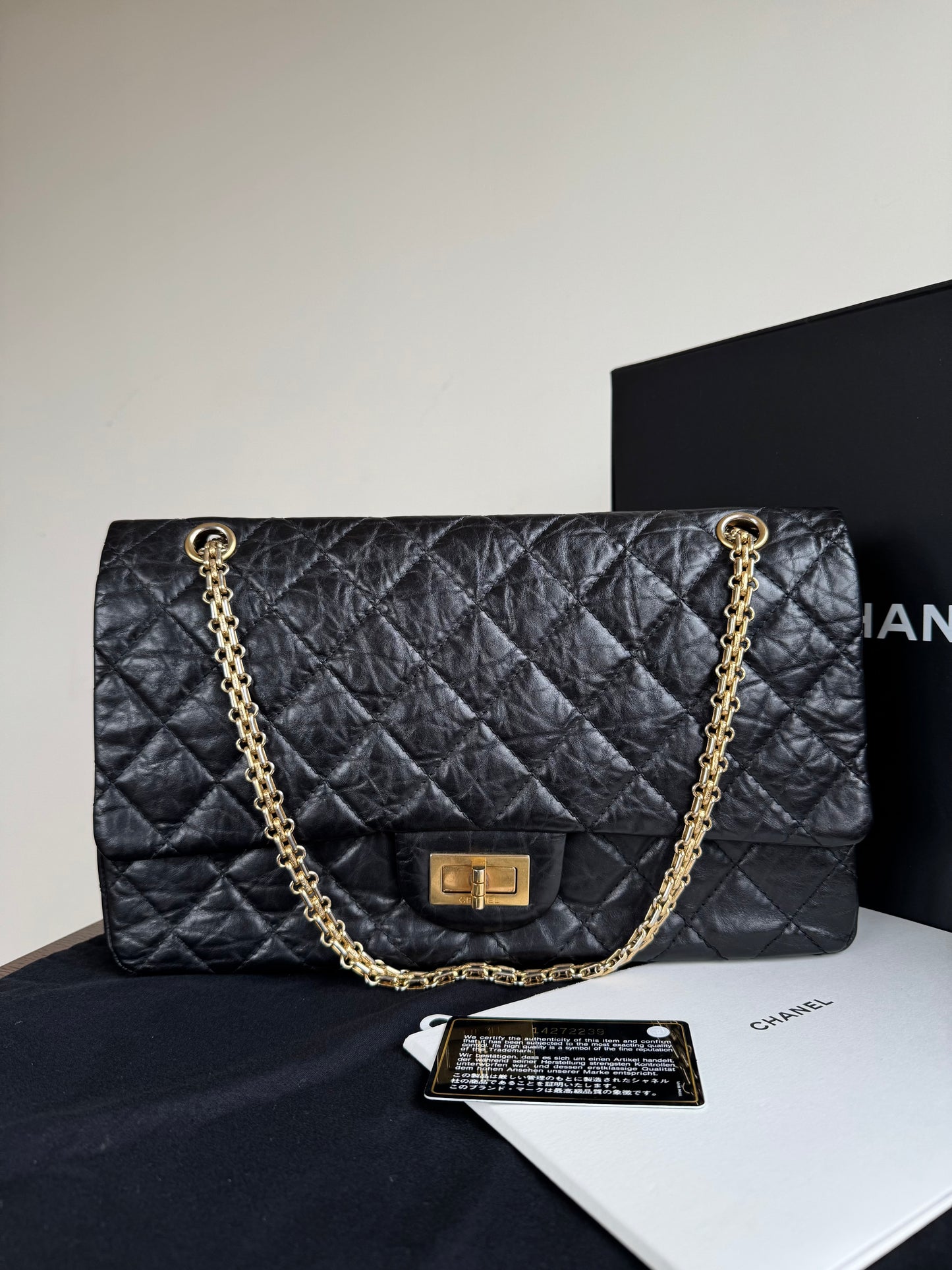 Pre-owned Chanel 2.55 Maxi 227 Black Leather Flap Bag
