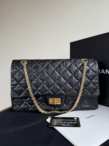 Pre-owned Chanel 2.55 Maxi 227 Black Leather Flap Bag