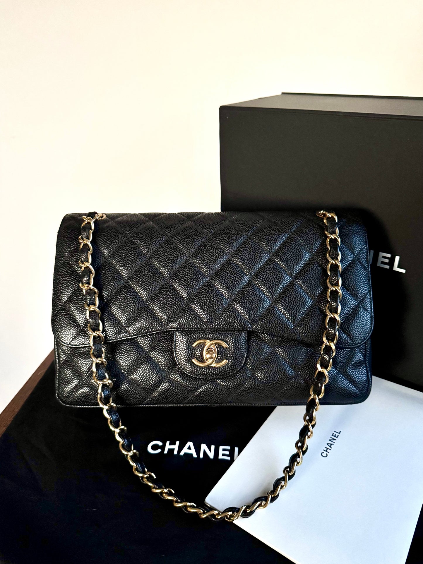 Pre-owned Chanel Timeless Classic Jumbo Black Caviar Flap Bag