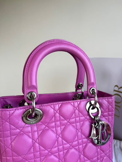 Pre-owned Dior Lady Dior Medium Pink Lambskin Bag