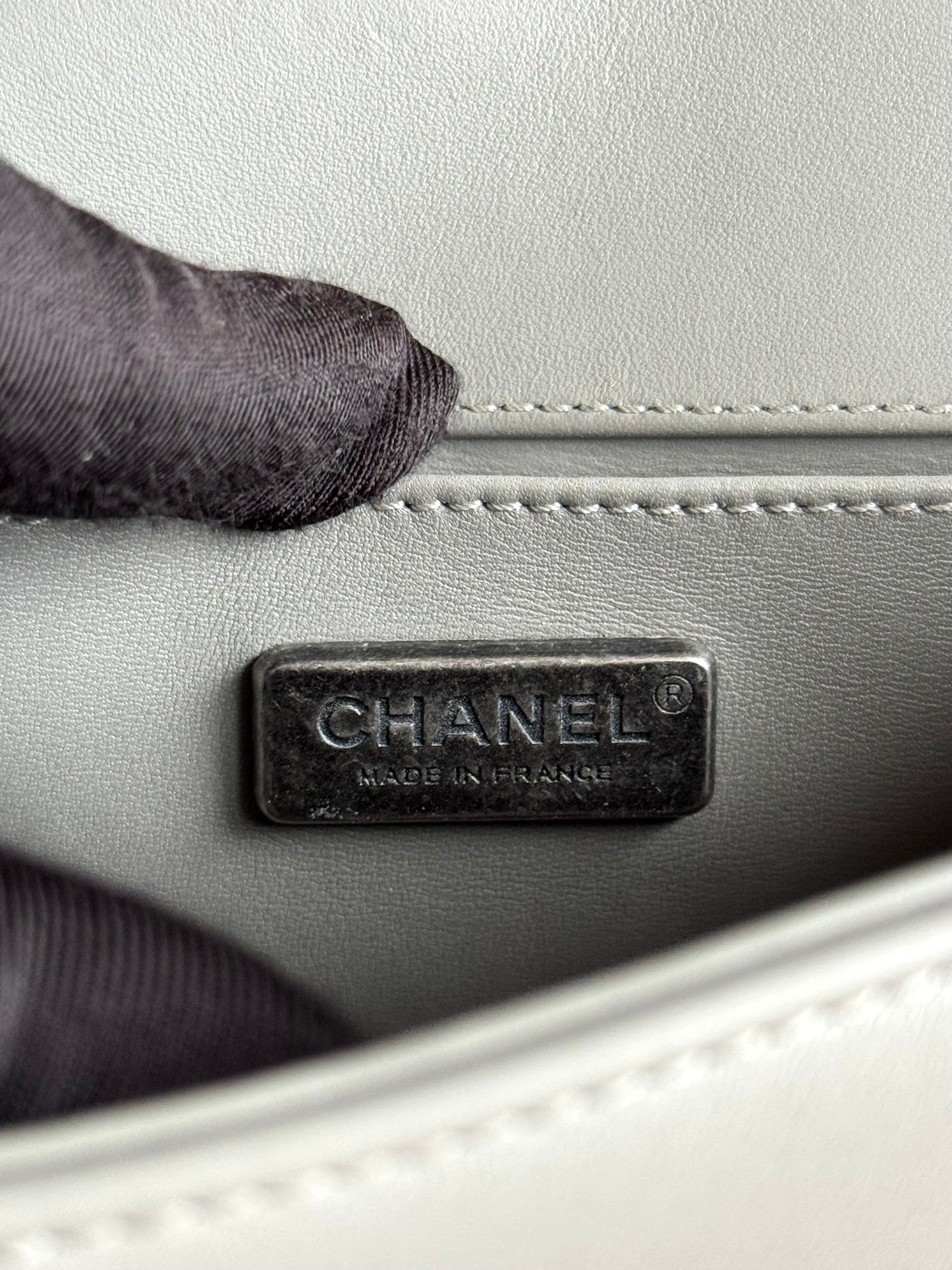 Pre-owned Chanel Boy Small Grey Lizard Leather Flap Bag