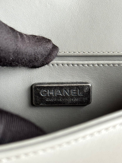 Pre-owned Chanel Boy Small Grey Lizard Leather Flap Bag
