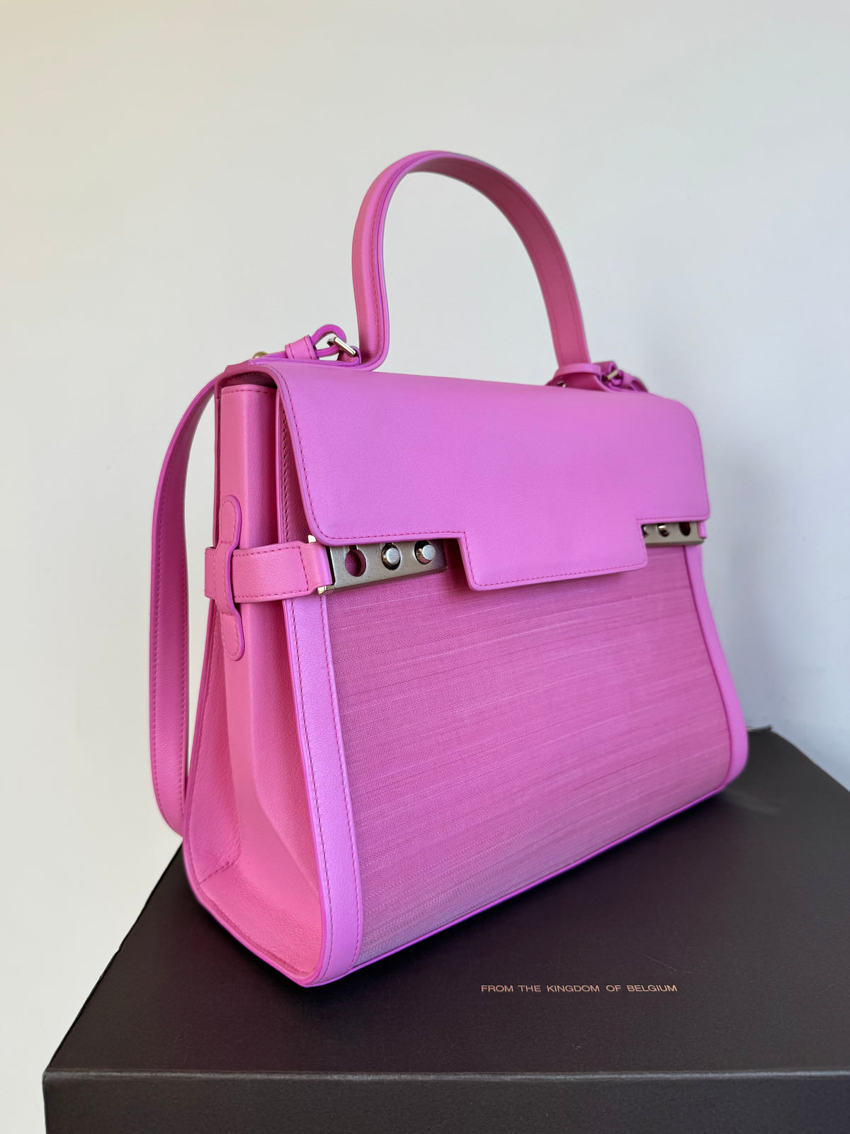 Pre-owned Delvaux Tempête GM Flamingo Pink Toile De Crin Leather Bag Limited Edition